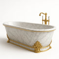 Freistehende Marmorbadewanne mit goldenen Verzierungen