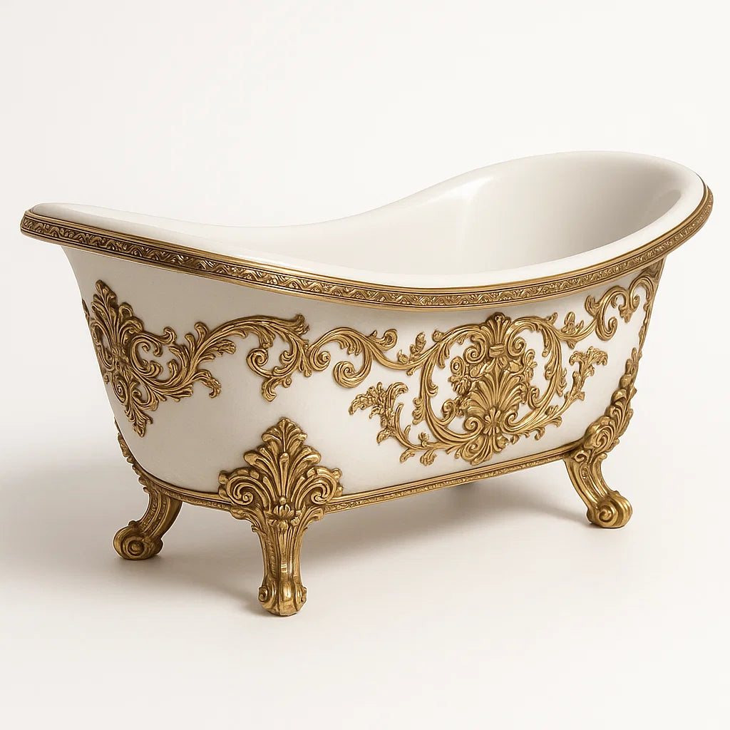 Freistehende Badewanne aus Acryl mit Barock-Goldverzierungen