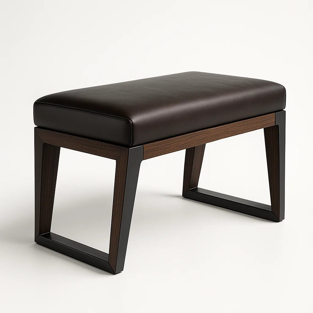 Bank aus Holz mit Sitzfläche aus Kunstleder Braun
