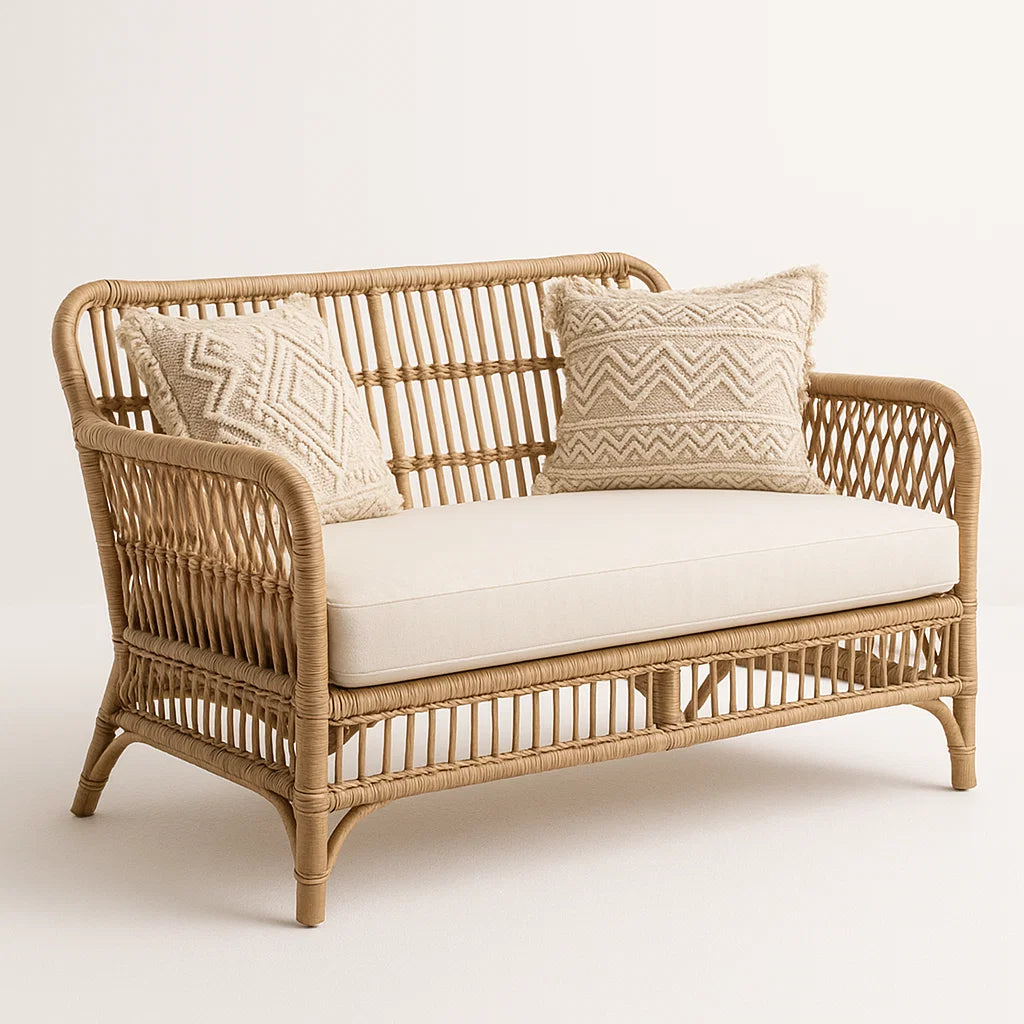 2-Sitzer Sofa aus Rattan mit Kissen Beige 120 cm