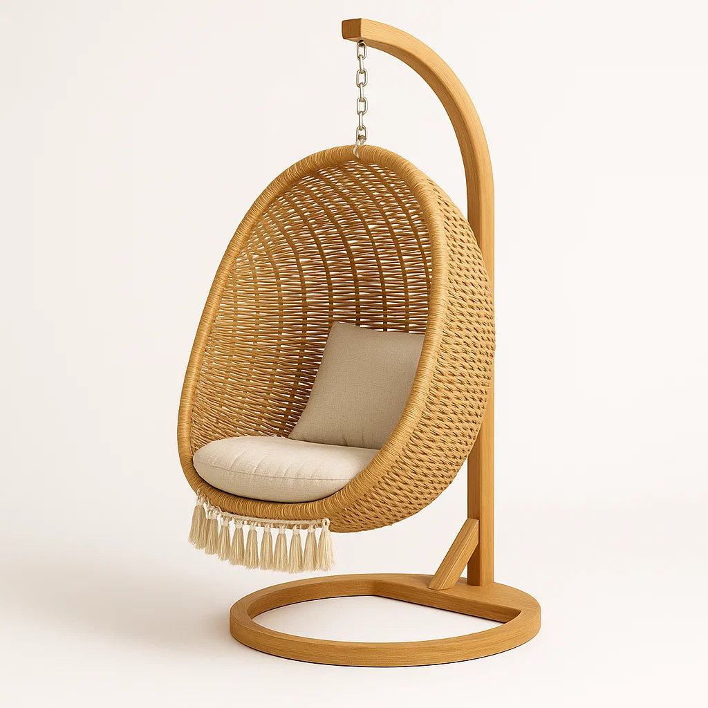 Hängesessel aus Rattan mit Gestell und Kissen Natur