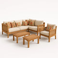 Teakholz Gartensofa-Set mit Polyesterkissen Beige Ecksofa Sessel Couchtische