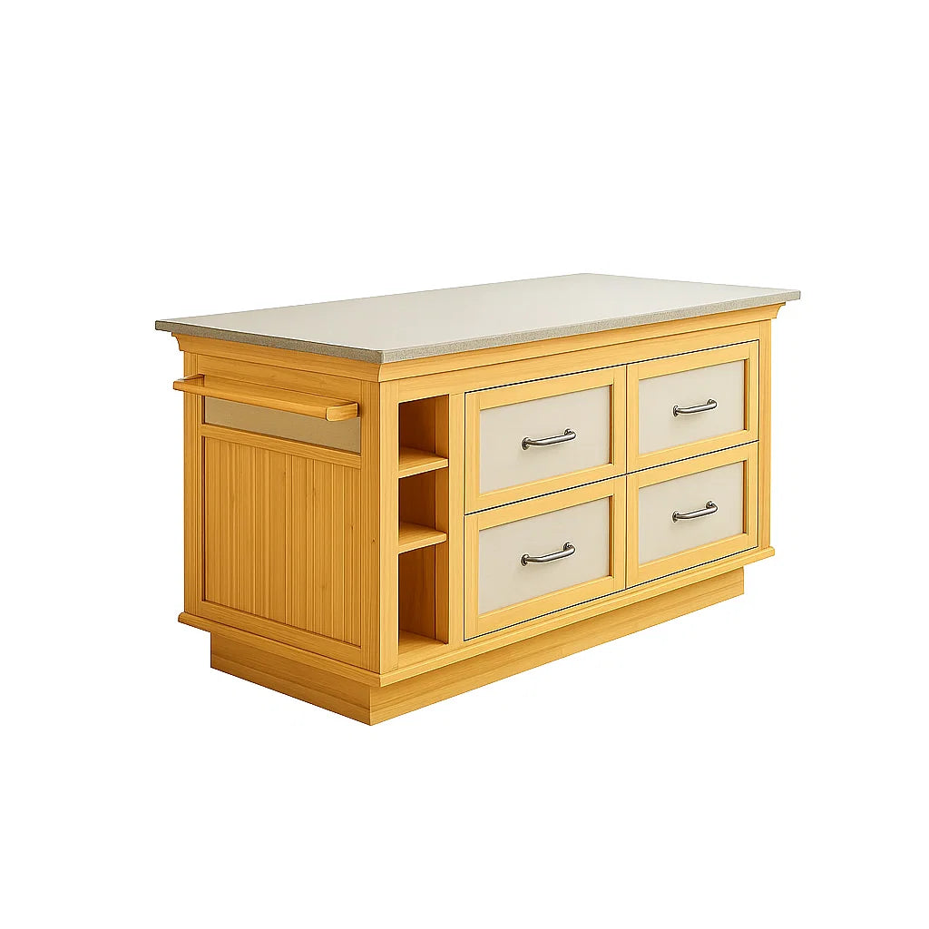 Kücheninsel mit 4 Schubladen aus Kiefernholz und MDF, Beige und Natur