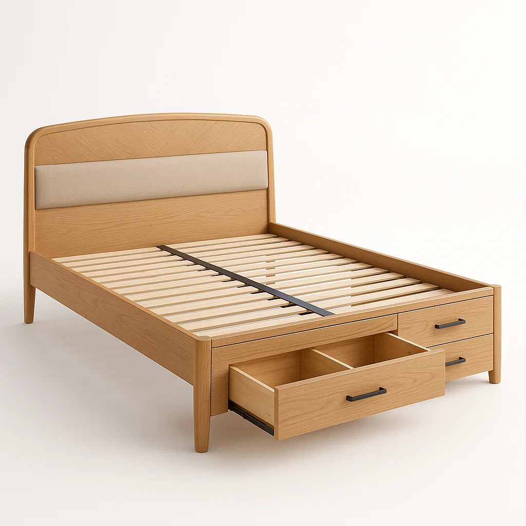 Holzbett mit Stoffpolsterung und Schubladen 200x140 cm