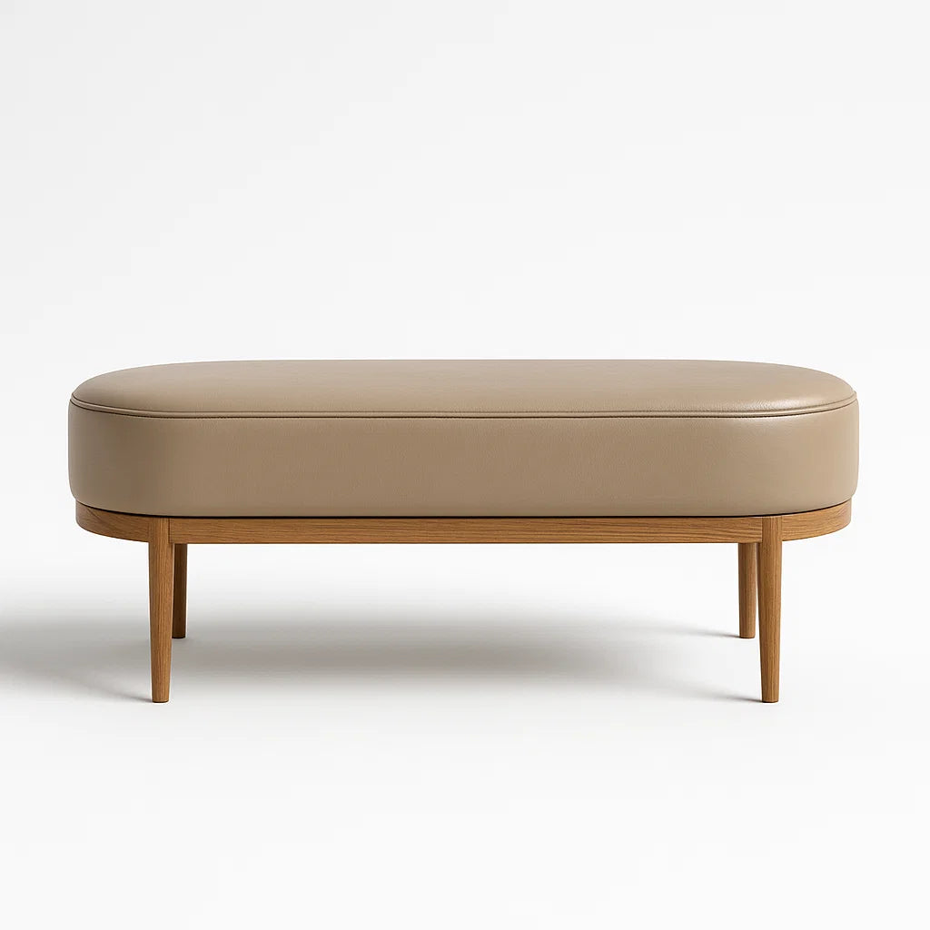 Bank aus Kunstleder Beige mit Holzbeinen