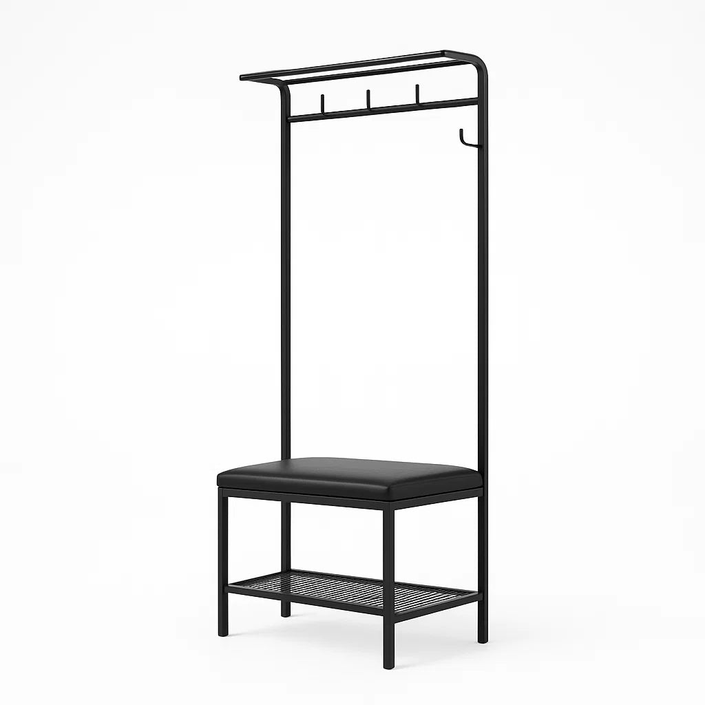 Kleiderständer mit Sitzbank Schwarz Stahl 170cm