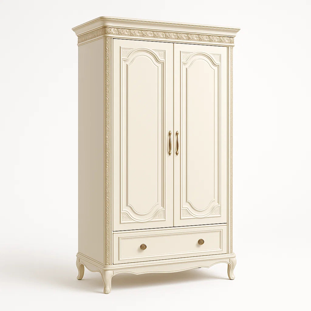 Kleiderschrank aus Holz in Creme mit 2 Türen und 1 Schublade