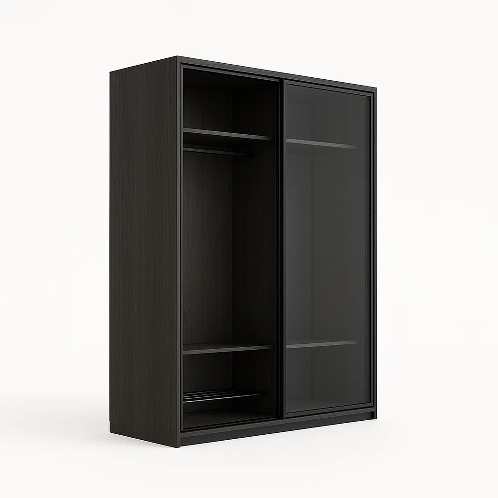 Schrank Dunkelbraun mit Schiebetüren aus Glas