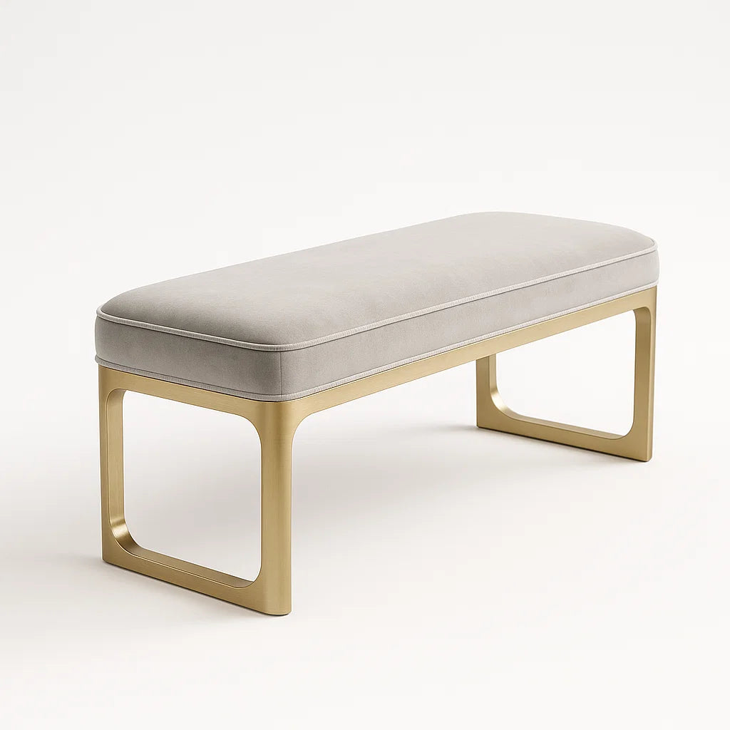 Sitzbank aus Veloursstoff mit Metallrahmen Beige 120x40x45cm