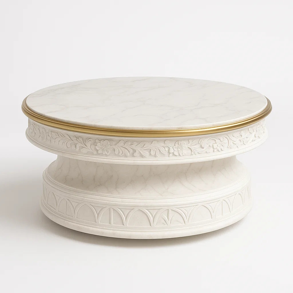 Runder Couchtisch aus Kunstmarmor mit Goldakzent 80 cm