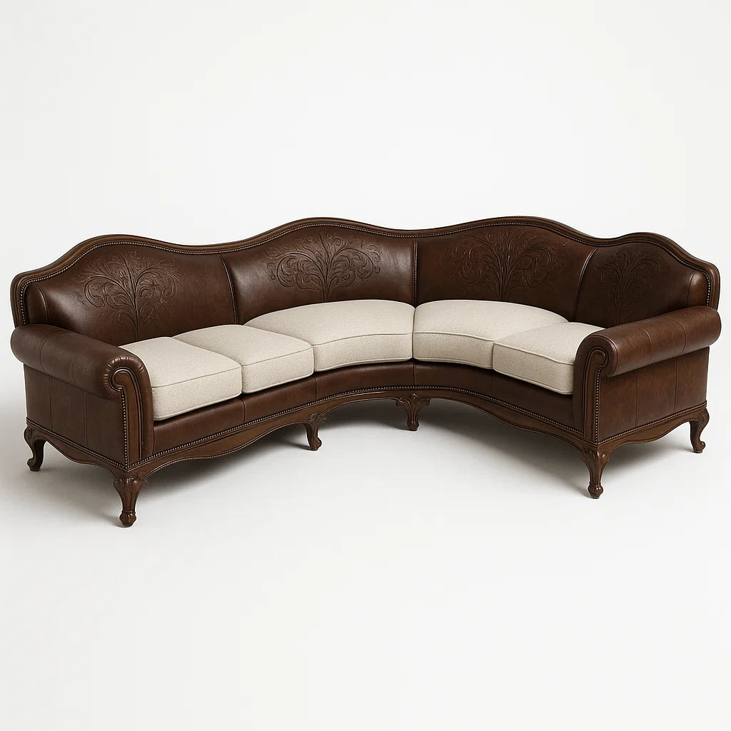 Ecksofa Leder Braun Beige Polsterung 300cm