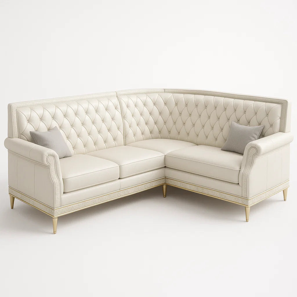 Ecksofa Echtleder Beige mit Steppung