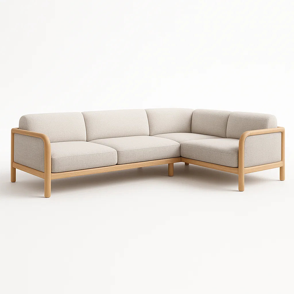 Ecksofa Holz mit Stoffbezug Beige