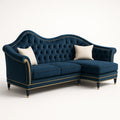 Ecksofa Samt Blau mit Goldakzenten 3-Sitzer 220cm x 150cm
