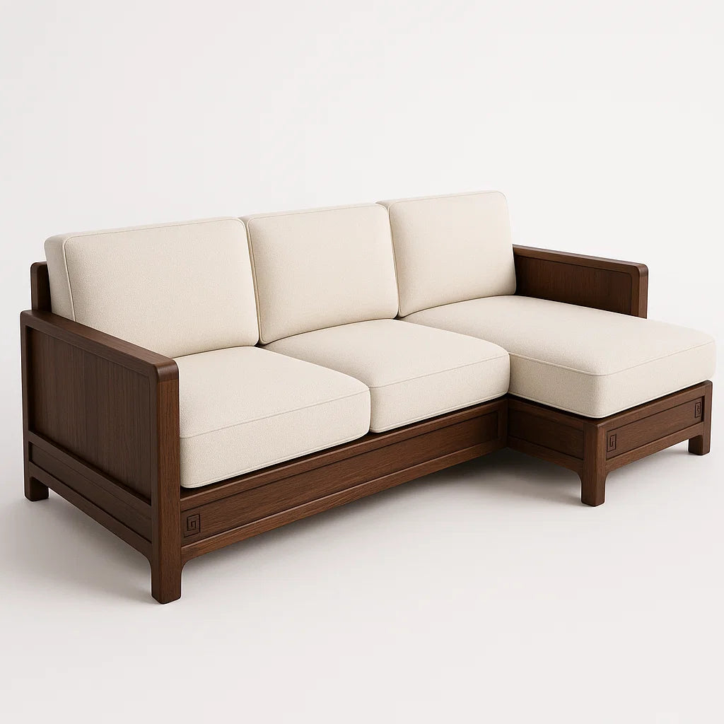 Ecksofa mit Holzrahmen und Leinenpolsterung Beige