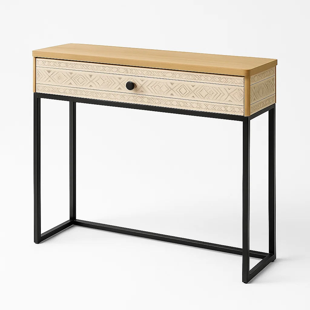 Konsolentisch Holz mit Schublade und Metallgestell 80x30x75 cm