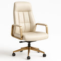 Bürostuhl Leder Beige mit Armlehnen und Rollen
