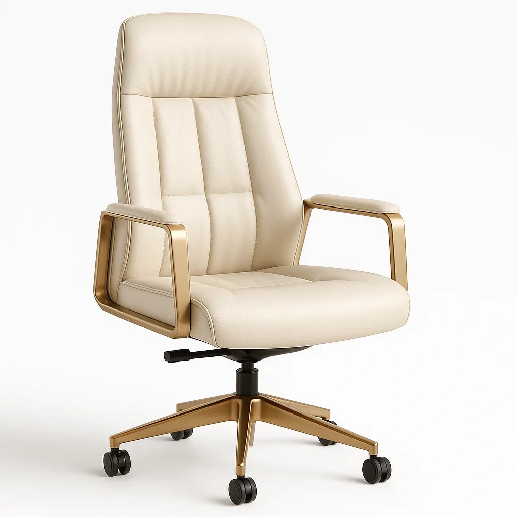 Bürostuhl Leder Beige mit Armlehnen und Rollen