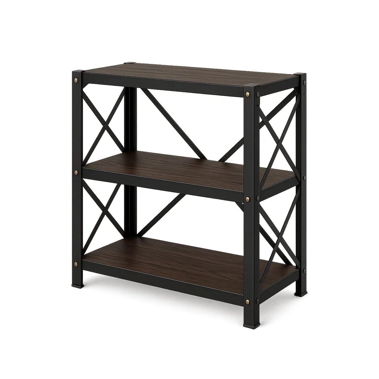Regal mit 3 Ebenen aus Holzwerkstoff und Metall Schwarz/Braun