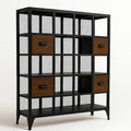 Regal aus Metall mit Schubladen Schwarz und Holzoptik 90x30x120cm