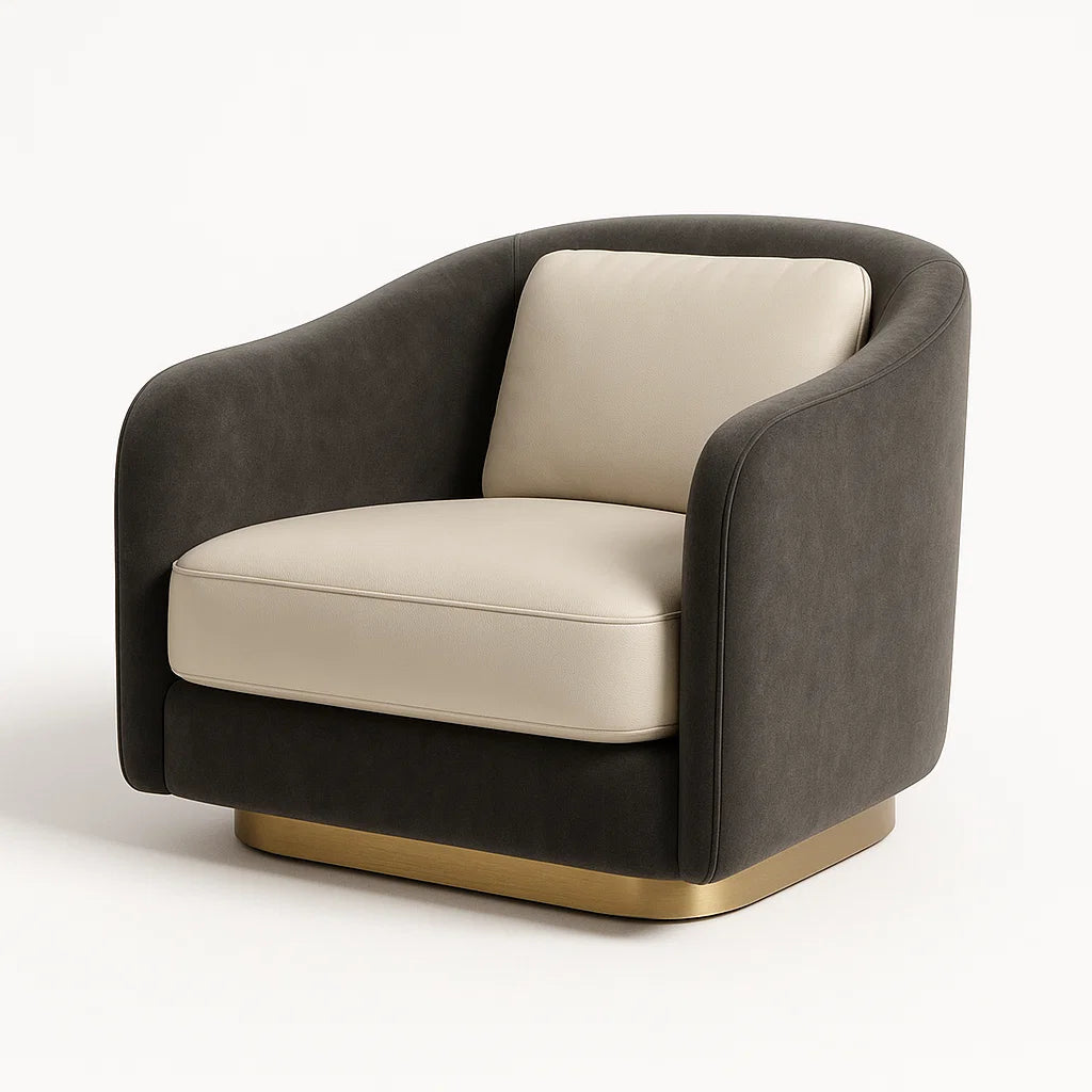 Drehbarer Sessel aus Kunstleder Beige/Braun mit Metallfuß