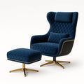 Sessel-Set mit Hocker aus Edelstahl und Samt Dunkelblau