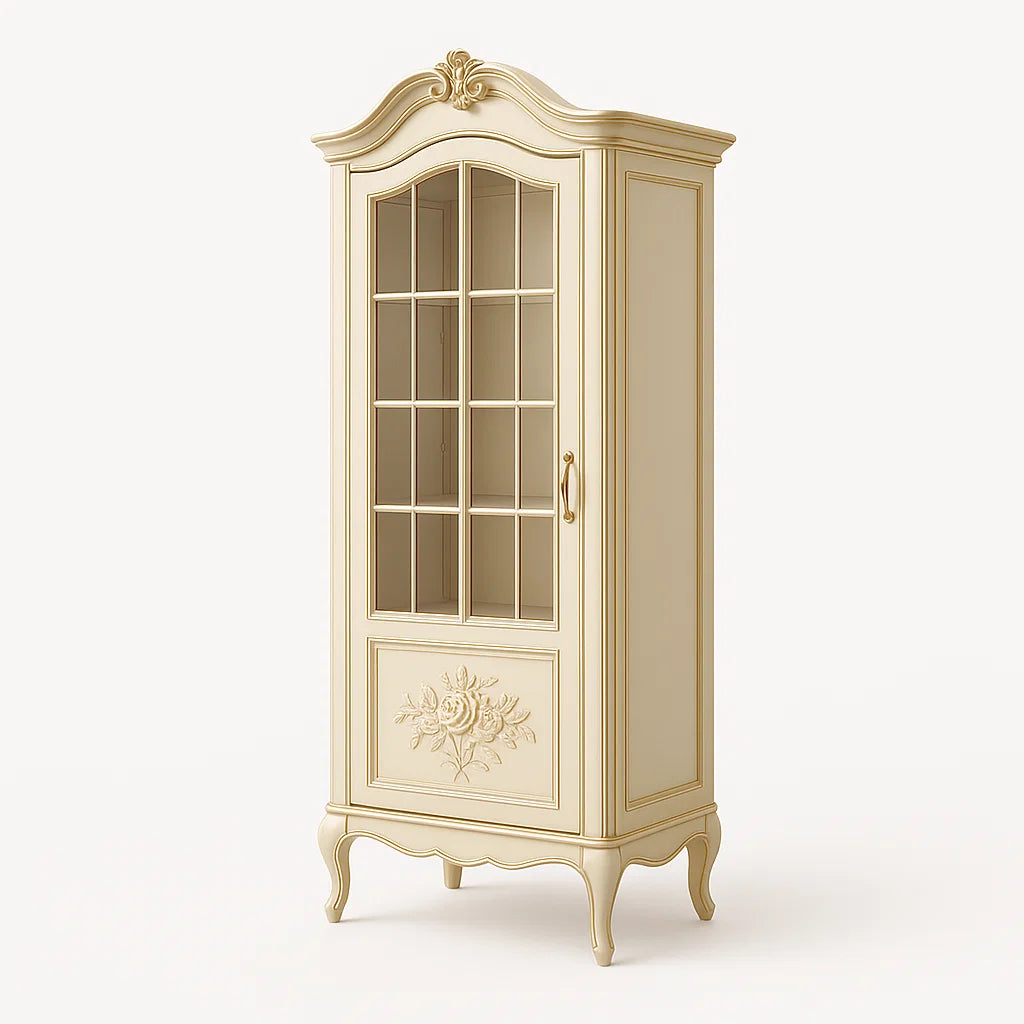 Vitrine Holz Creme mit Einscheibensicherheitsglas