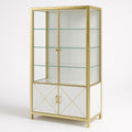 Glasvitrine mit Metallrahmen in Gold und Weiß