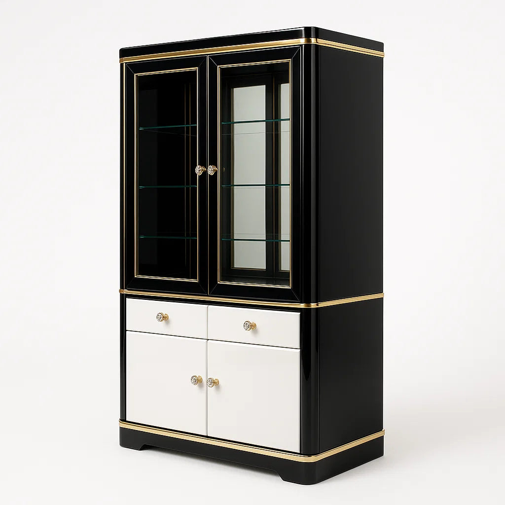 Vitrinenschrank mit Glastüren, MDF/Glas, Schwarz/Weiß, 165cm Höhe