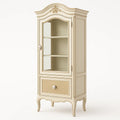 Beige Holzvitrine mit Glastür und Schublade