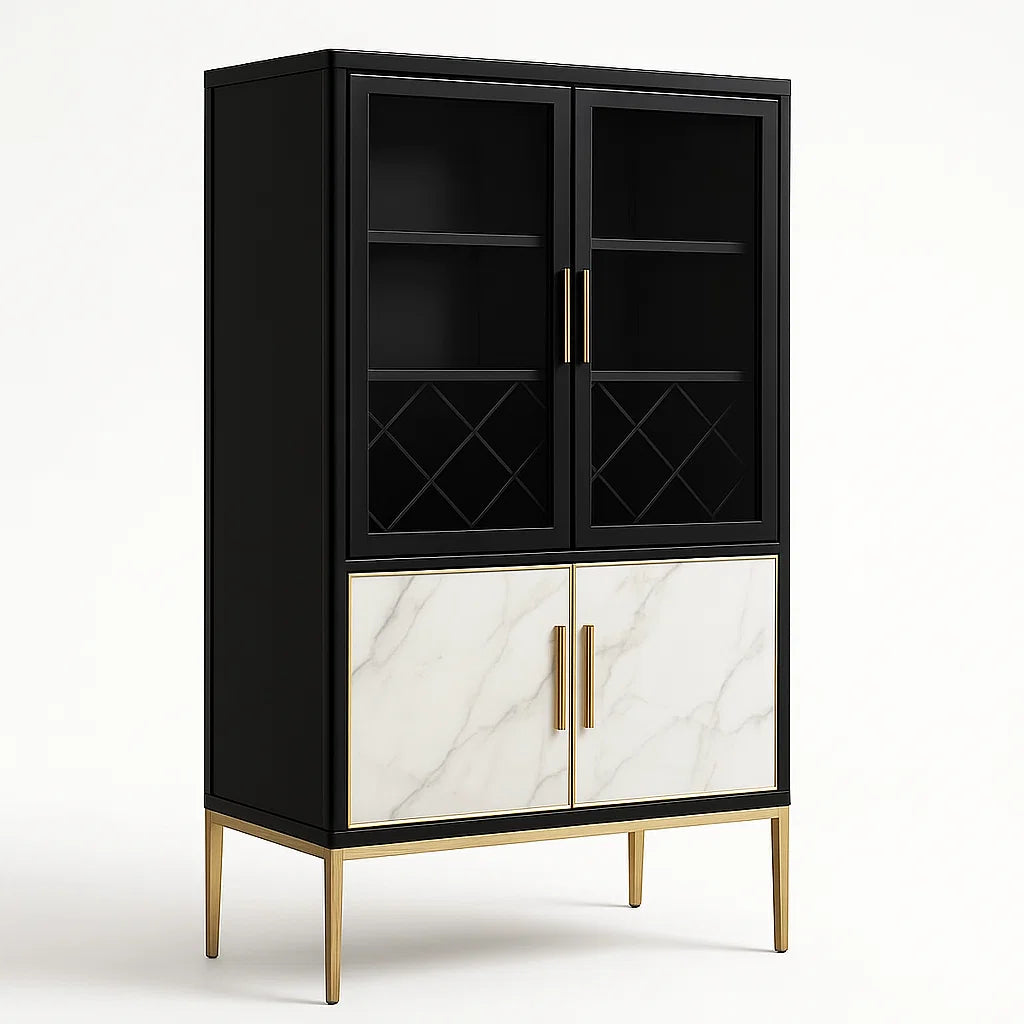 Vitrinenschrank aus Glas und Metall Schwarz/Weiß 120x40x180cm