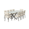 Essgruppe aus Glas, Metall und Stoff, 8 Stühle, Schwarz/Transparent/Beige