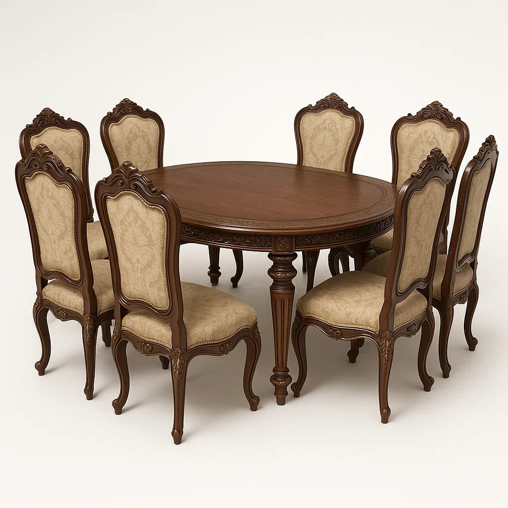 Holz Esszimmer-Set Tisch mit 6 Stühlen Braun