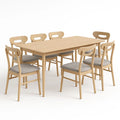 Essgruppe aus Eichenholz mit 6 Polsterstühlen Beige/Grau