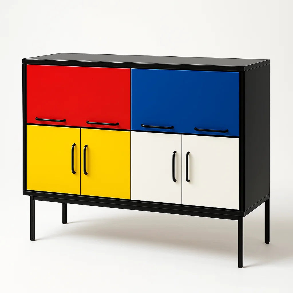 Mehrfarbiger Schrank aus MDF und Stahl