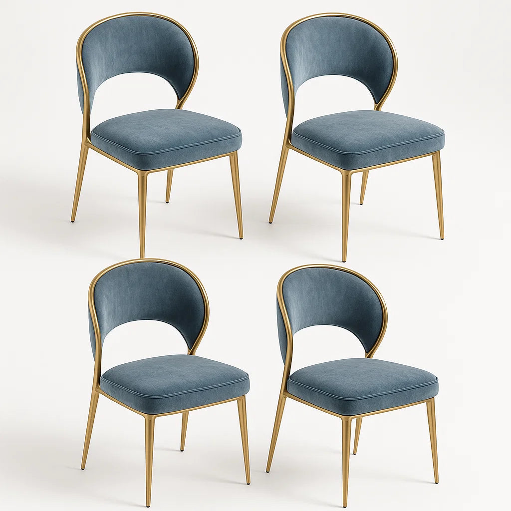Esszimmerstuhl Set aus Metall und Samt Blau Gold 4er-Set