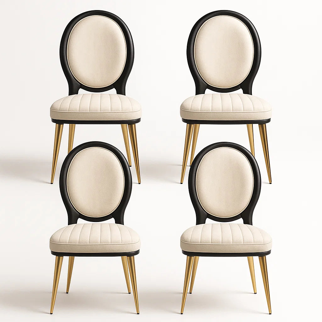 4er-Set Esszimmerstühle Massivholz Creme Schwarz Gold