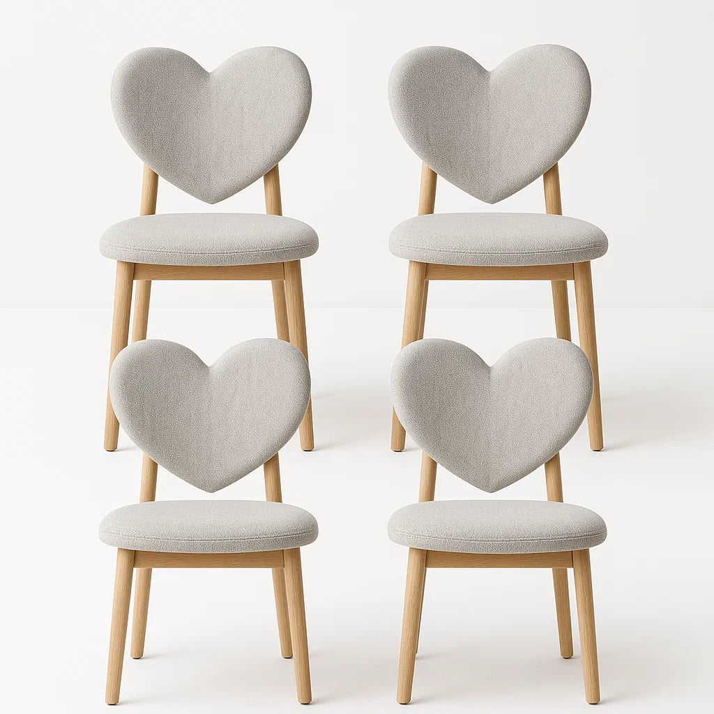 4er-Set Herzform Stühle aus Polyesterstoff Grau mit Massivholzbeinen