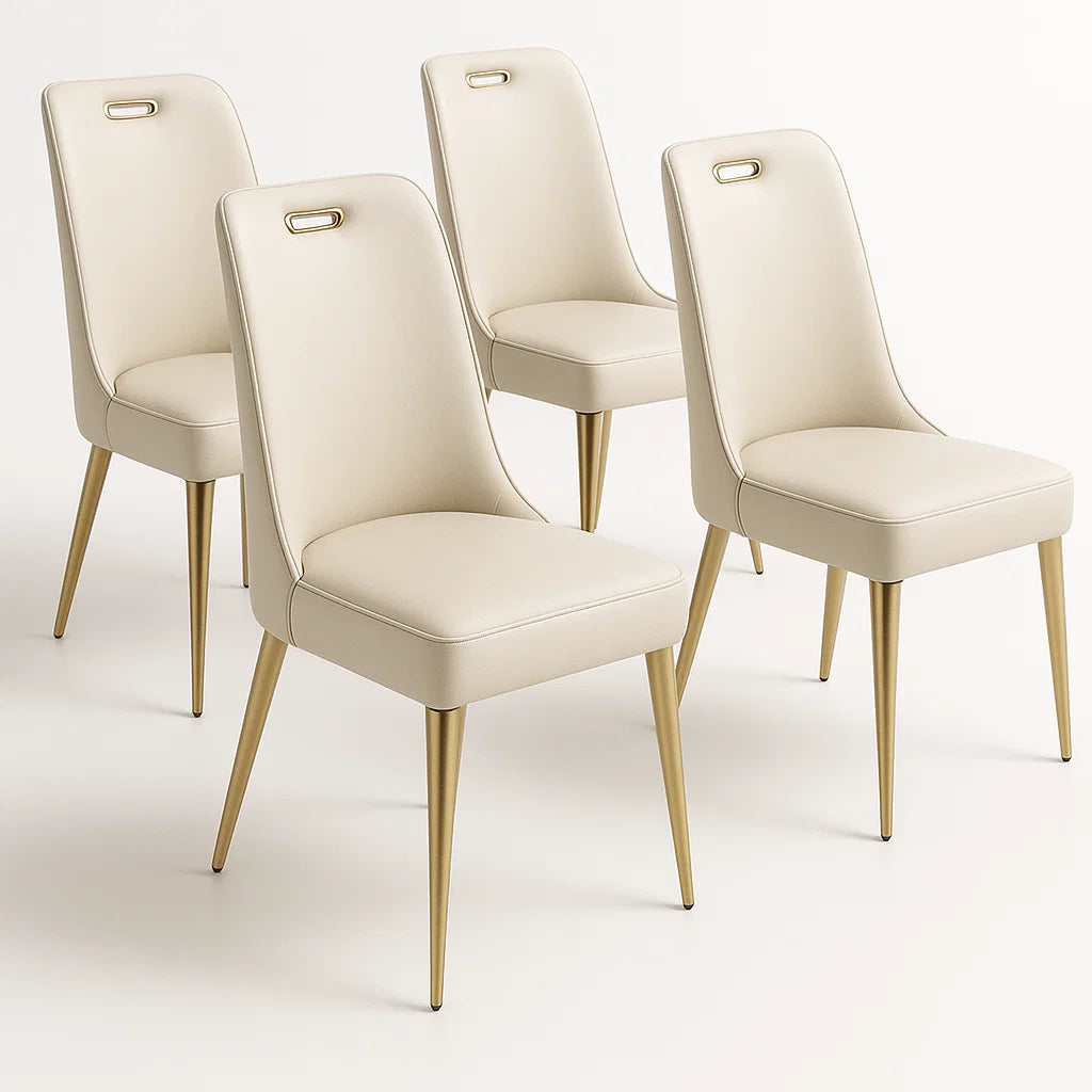 Set aus vier Stühlen aus Lederimitat Beige mit Metallbeinen