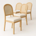 Esszimmerstuhl Set 4 Stück Eichenholz Rattan Beige Polster