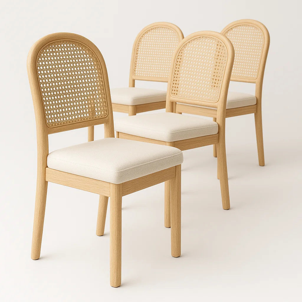 Esszimmerstuhl Set 4 Stück Eichenholz Rattan Beige Polster