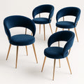 Esszimmerstuhl Set aus Velours Blau mit Metallbeinen