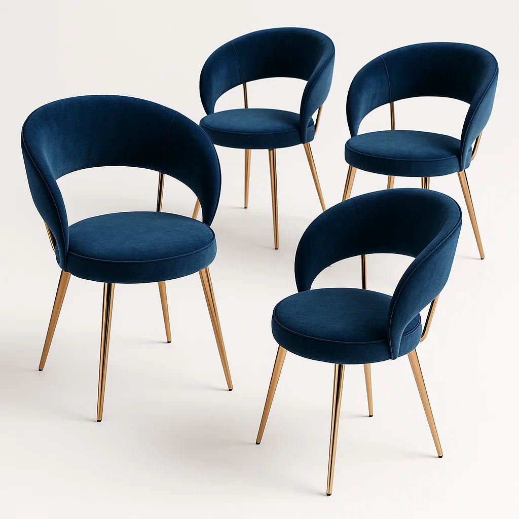 Esszimmerstuhl Set aus Velours Blau mit Metallbeinen