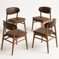 4er-Set Massivholzstühle mit PU-Leder Braun
