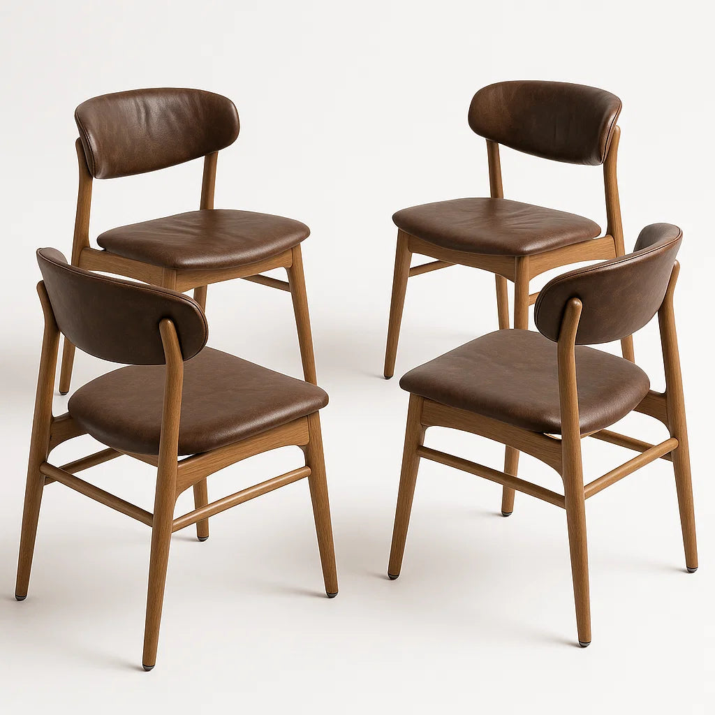 4er-Set Massivholzstühle mit PU-Leder Braun