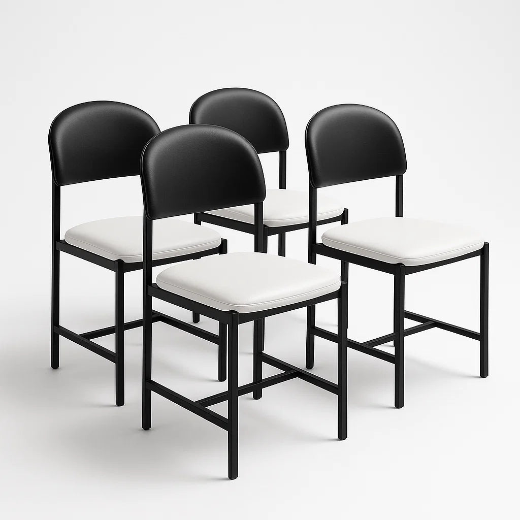 Esszimmerstuhl-Set mit Metallrahmen und Kunstleder Schwarz/Weiß 4er-Set