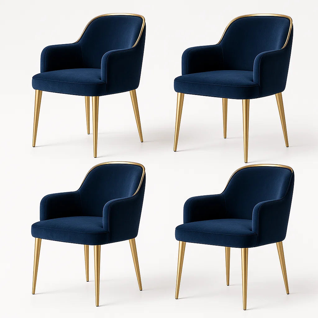 4er Set Esszimmerstühle Blauer Samt mit Metallbeinen