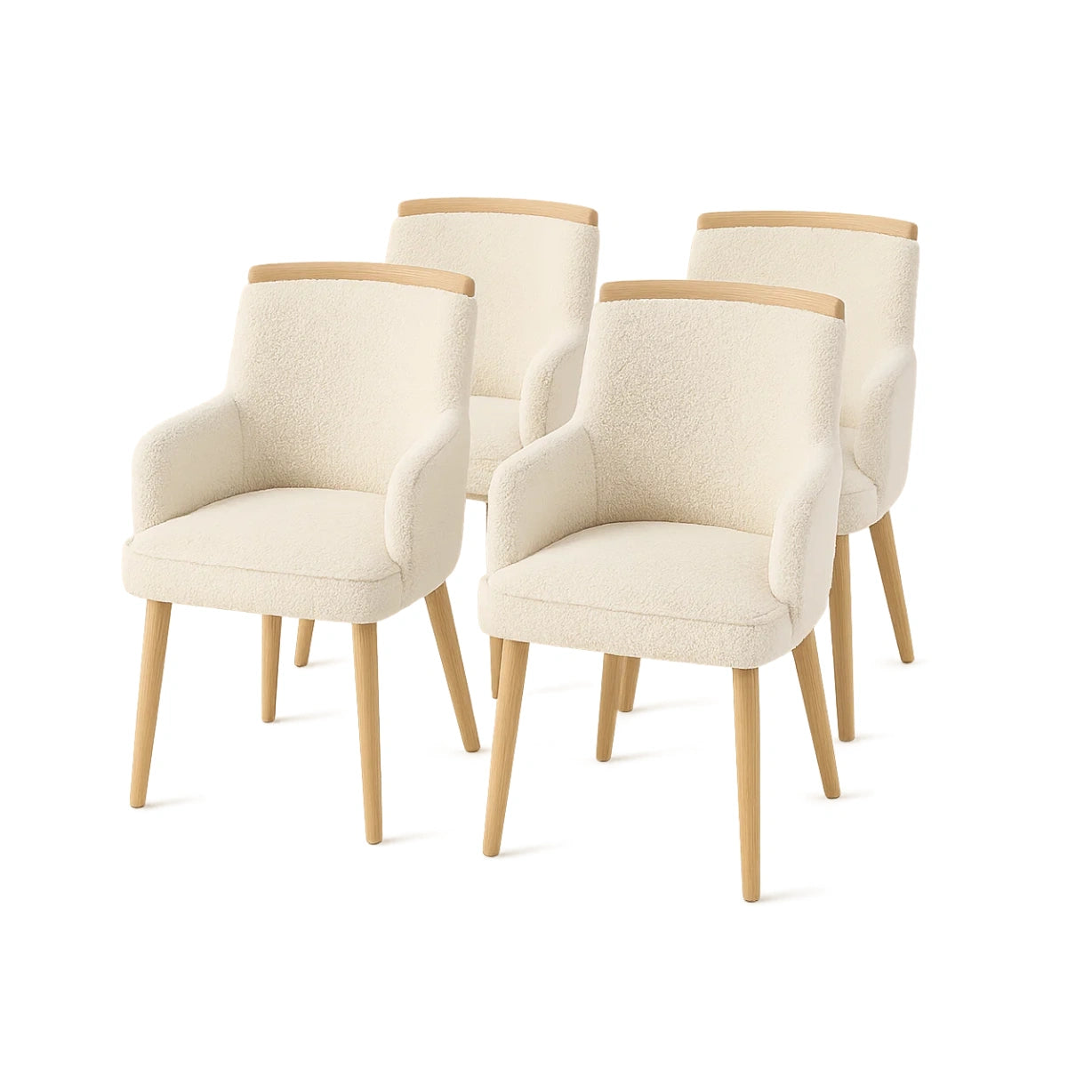 Esszimmerstuhl Set aus Holz und Polyester, 4 Stück, Weiß