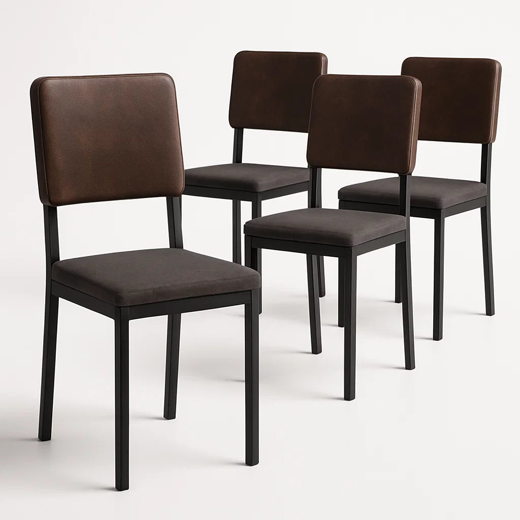 4er Set Stühle aus Metall und Kunstleder Braun