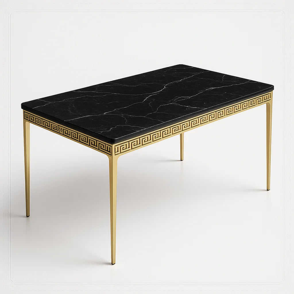 Rechteckiger Tisch mit Marmortischplatte und Metallgestell 140cm x 80cm